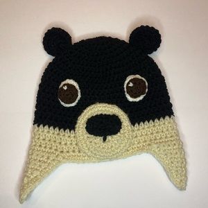 Hand Crafted Crochet Black White Bear Beanie Hat for Kids